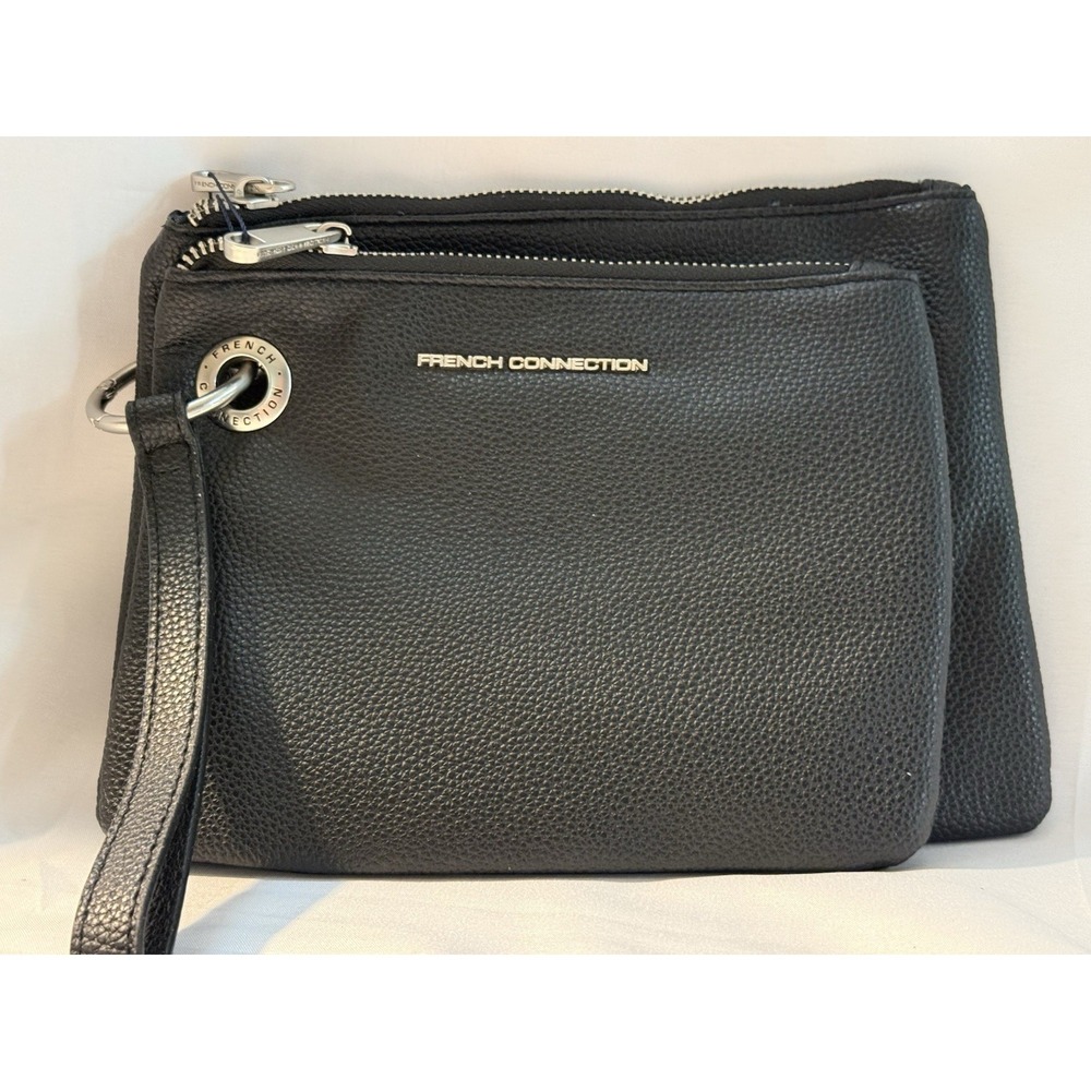 French Connection Lara Pebble Double Slim Pouches Wristlet Black NWT - Picture 10 of 10